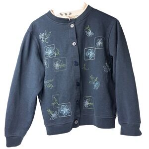 Feathers Cozy Navy Embroidered Floral Cottagecore Cardigan - Size L